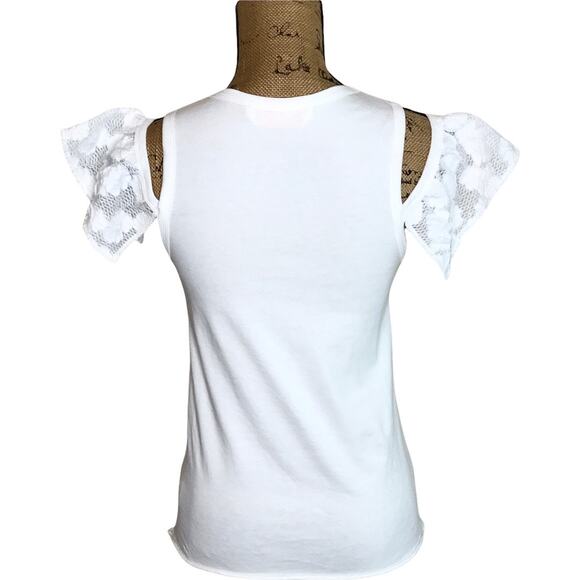 See By Chloe Size 36 White Cold Shoulder Floral Lace Ruffle Tank Top Romantic - Picture 9 of 16